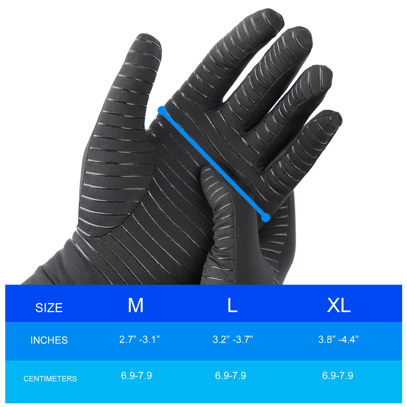 2Pairs Copper Infused Arthritis Compression Gloves Full Finger Joint Pain Relief
