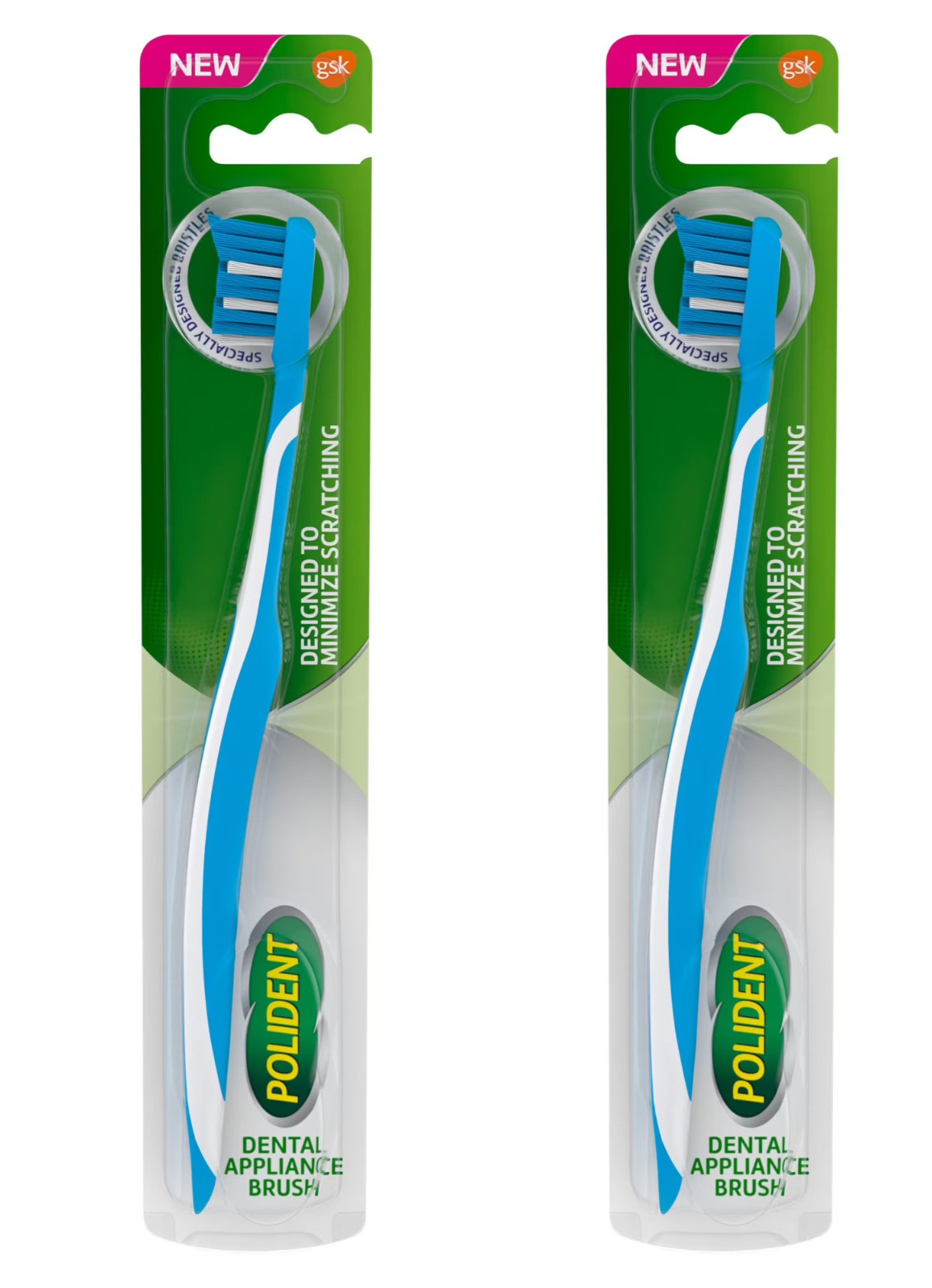 Polident Dental Appliance Brush Soft 2 Pack Denture Cleaning Brushes