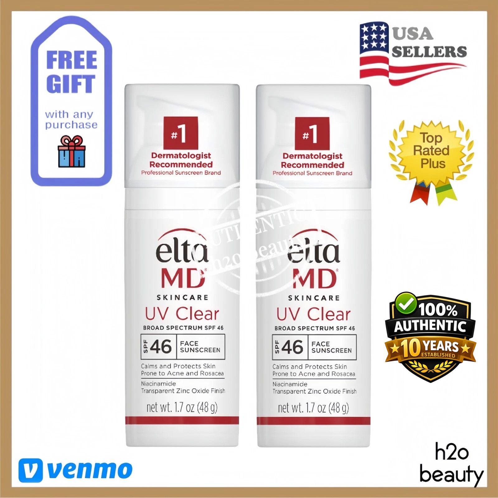 2Pcs Elta MD UV Clear Broad-spectrum Facial Sunscreen SPF46 1.7 oz EXP 10/27 NEW