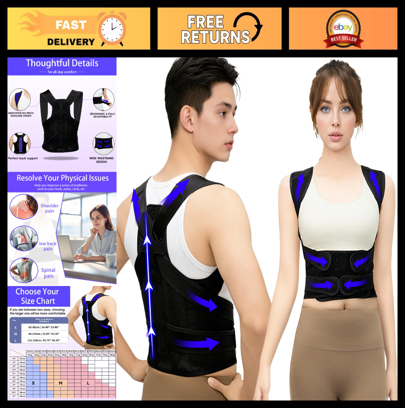 Posture Corrector Back Brace for Men & Women – Pain Relief for Back, Neck & Shou