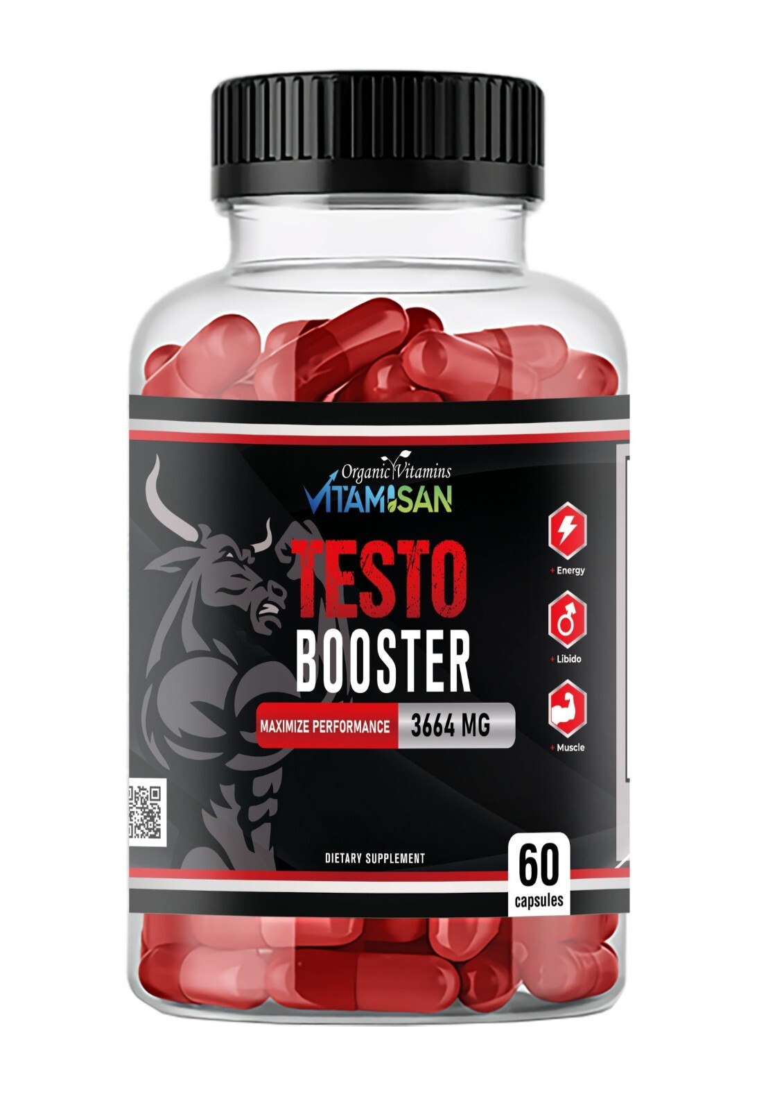 Testo Booster Supplement for Men 60 Caps | Vitality, Stamina, Energy | Vitamisan