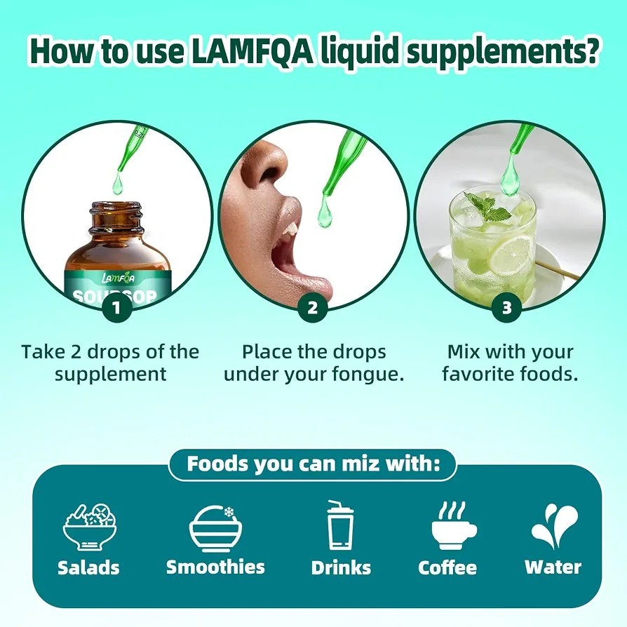 LAMFQA Soursop Herbal Blend Liquid 10-in-1 Vegan GMO & Sugar-Free 2 Oz Exp 11/27