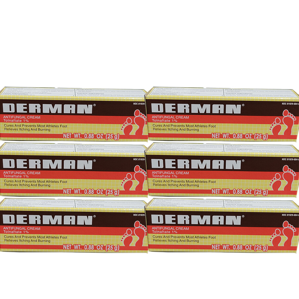 Derman Antifungal Cream. Athlete’s Foot & Skin Fungus Relief. 0.88 oz. Pack of 6
