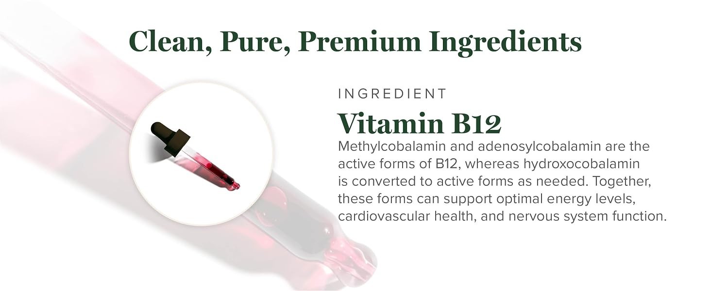 Vitamin B12 Sublingual Drops Methyl, Adenosyl & Hydroxo for Energy – 1 Fl Oz