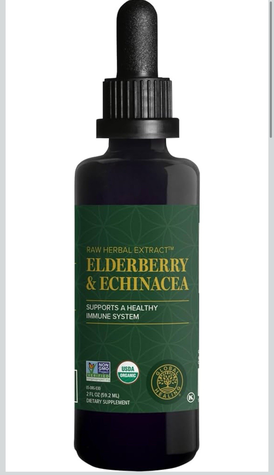 Global Healing USDA Organic Elderberry & Echinacea Liquid Supplement (2 Oz)