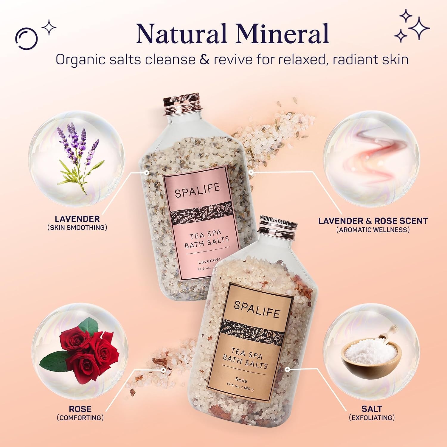 Effervescent Rose & Lavender Bath Salts for Women Relaxing | All Natural Arom…