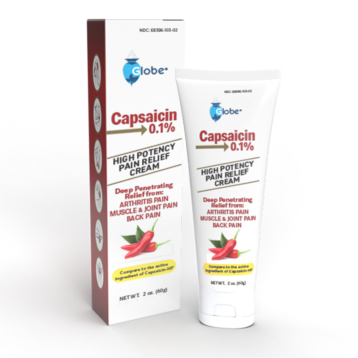 Globe Capsaicin 0.1% High Potency Pain Relief Cream 2 oz (3 Pack)
