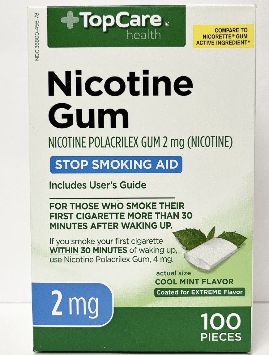 Topcare Nicotine Gum Cool Mint 100 Pieces 2mg exp June 2027