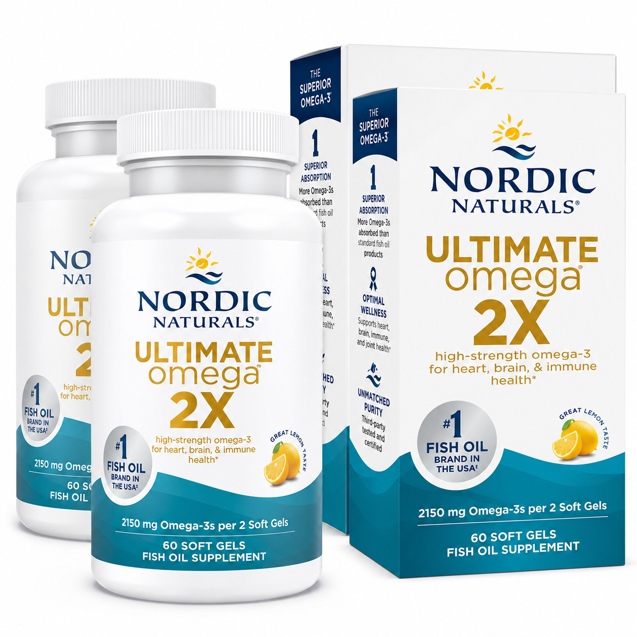 Nordic Naturals Ultimate Omega 2X Fish Oil 2150mg Omega-3 Lemon 60 Soft Gels .