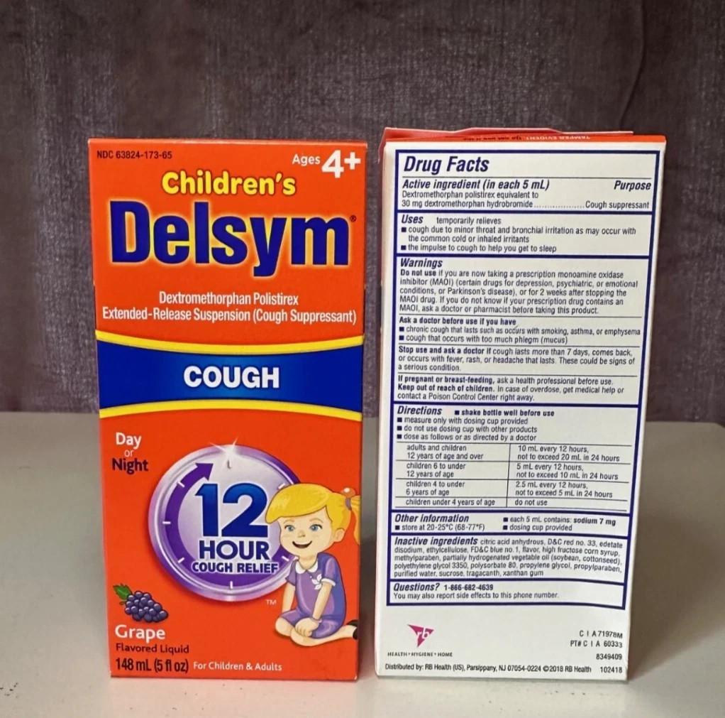 2 x 5 fl oz Delsym 12 Hour Cough Relief Bottles Grape Flavor: Exp. 2027