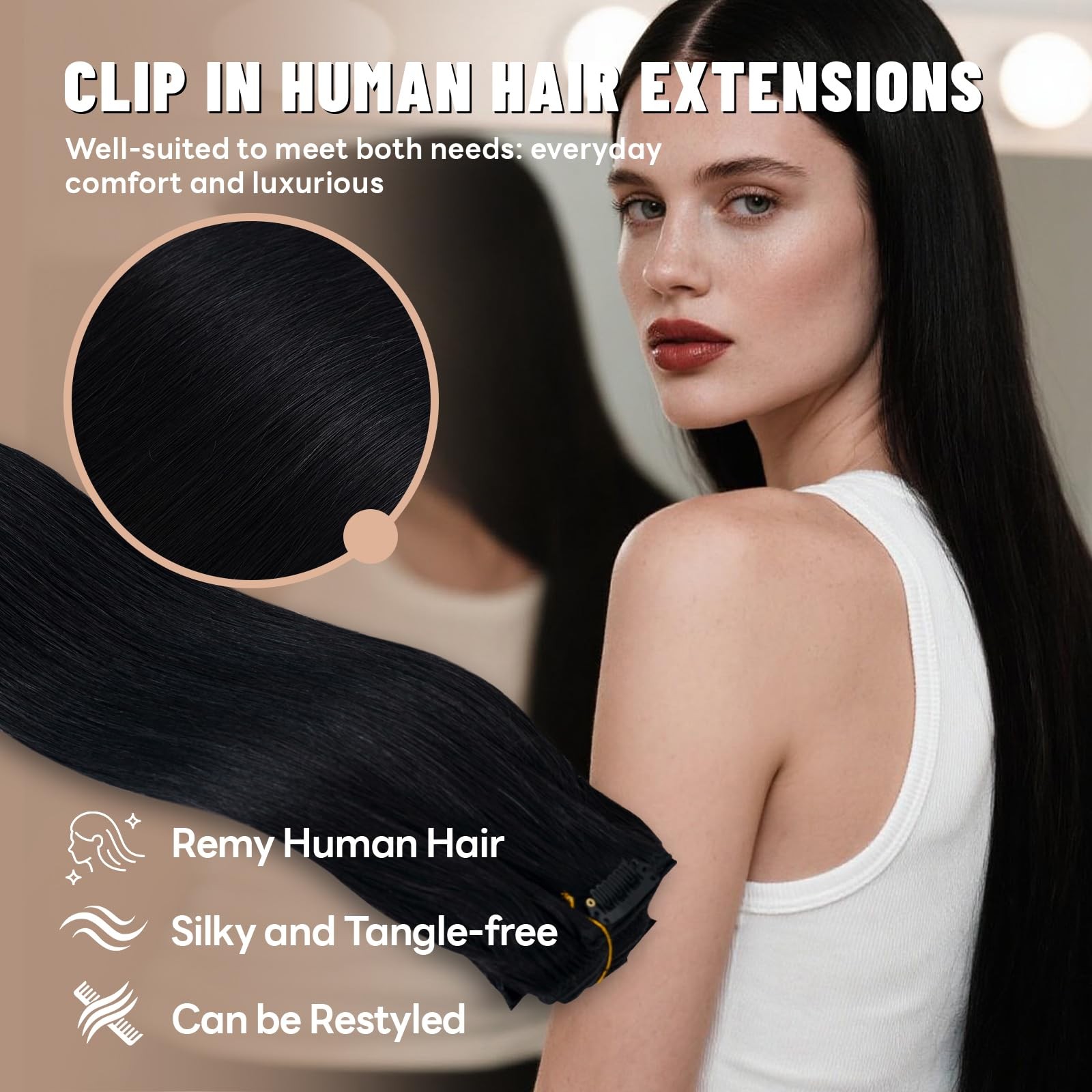 Luxetress Clip In Hair Extensions Real Human Hair 20 Inch 120G 7Pcs Remy