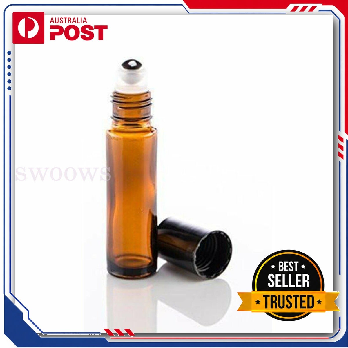 10X Amber Glass Roller Bottles 10ml Thick Steel Ball Essential Oils Storage