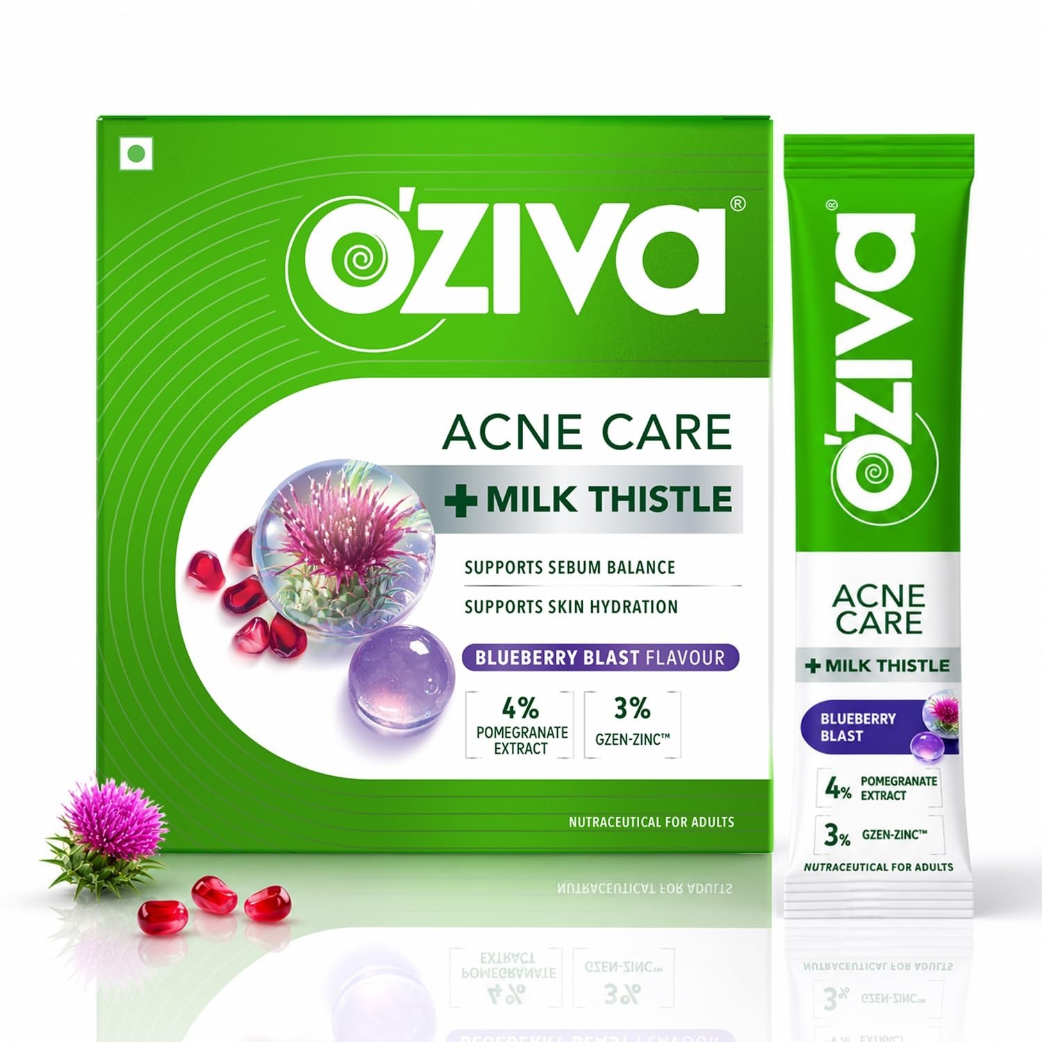OZiva Blueberry Acne Care 30 Sachet Support Sebum Balance & Skin Hydration