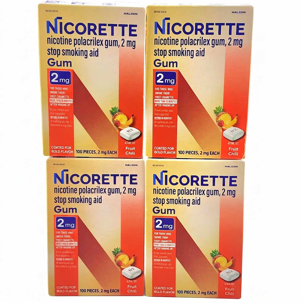 LOT OF 4 – Nicorette 2mg Nicotine Gum Fruit Chill 100 Pieces EXP 09/ 2028