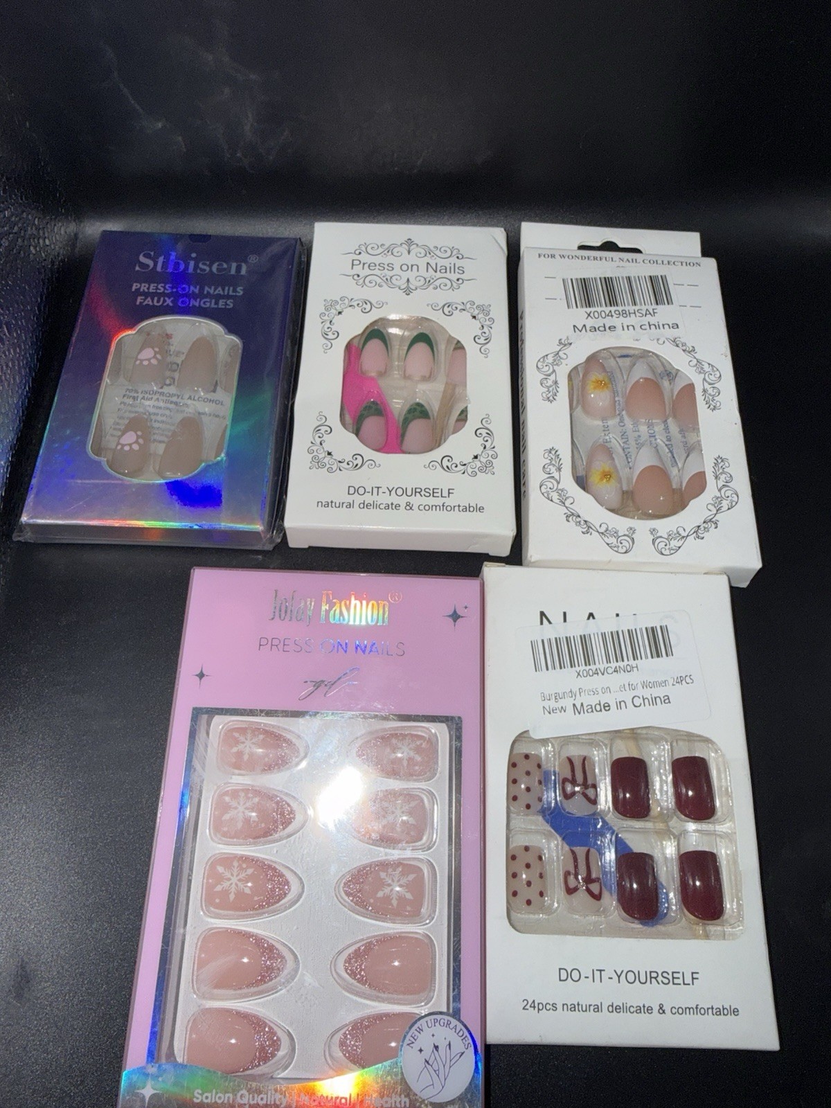 Lot of 10 Glue/ Press On Nails New In Package Assorted Colors Various Sizes