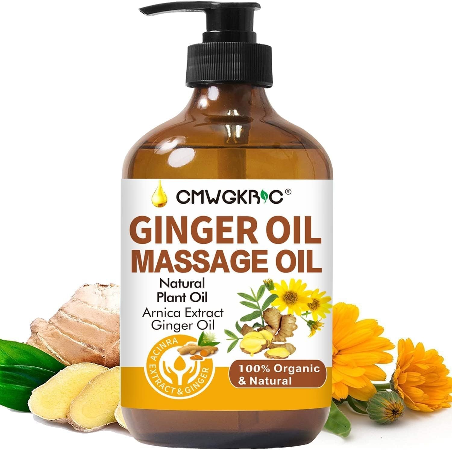 Ginger Oil,Ginger Massage Oil for Lymphatic Drainage,Natural Body Oil for Skin,A