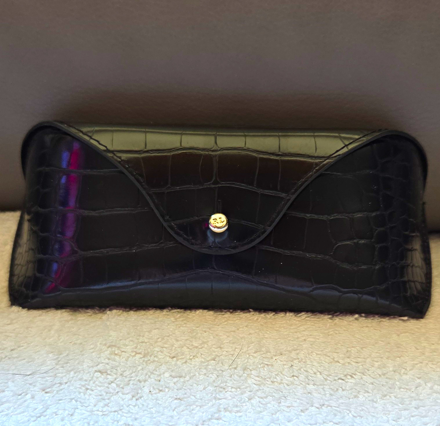 Ralph Lauren Black Crocodile Clamshell Snap Eyeglass Case for Women