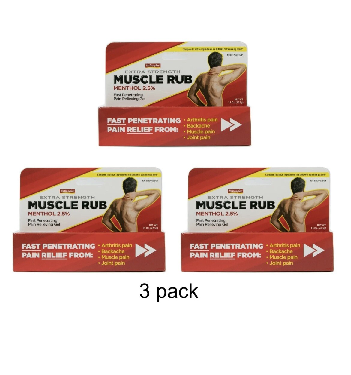 3X Natureplex Extra Strength Muscle Rub Arthritis Pain Relieving Gel 2.5%Menthol
