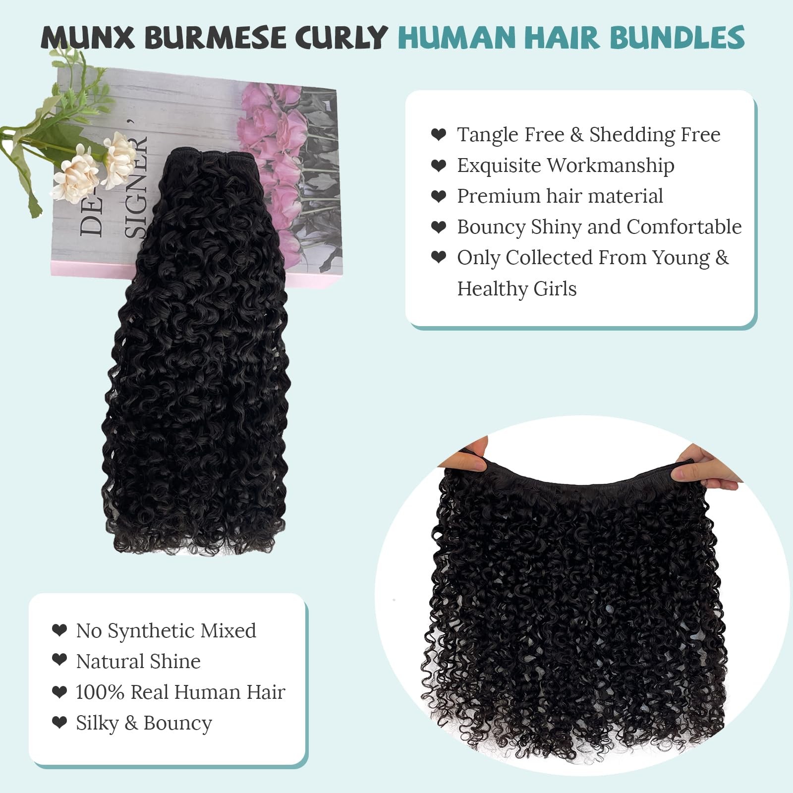 Munx Curly Human Hair Bundles 28 Inch Soft And Thick Wet And Wavy 15A 100