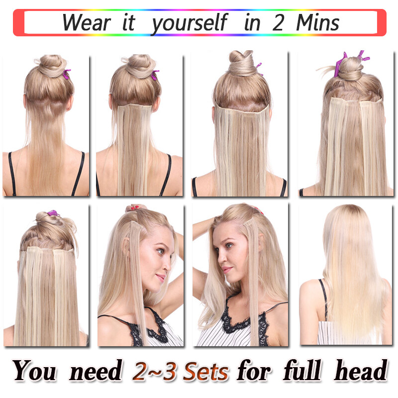 Clip In Human Hair Extensions 100% Remy Hair 8Pieces 18Clips Full Head 20/22/24″
