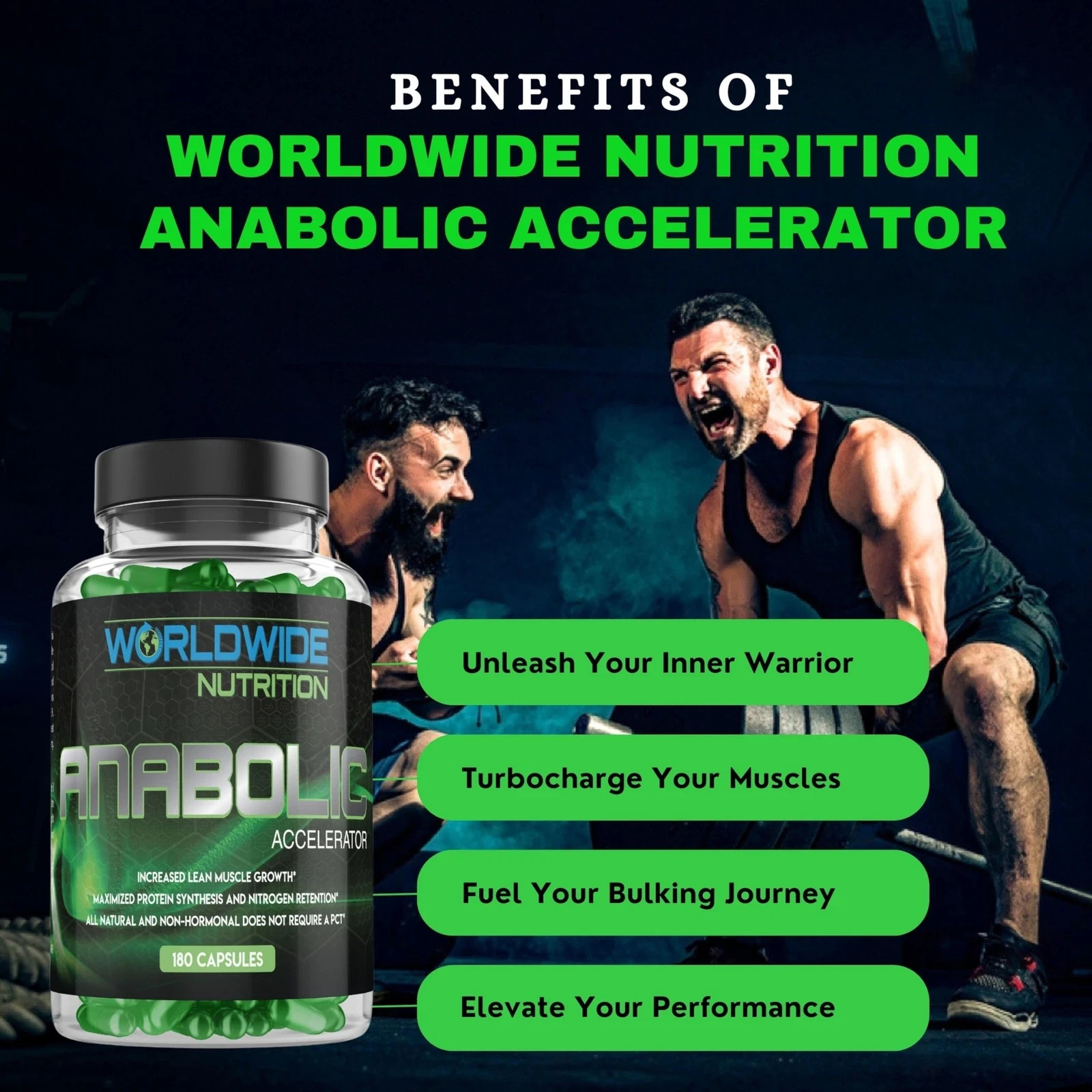 Worldwide Nutrition Anabolic Accelerator 180 Count Muscle Growth Energy Men