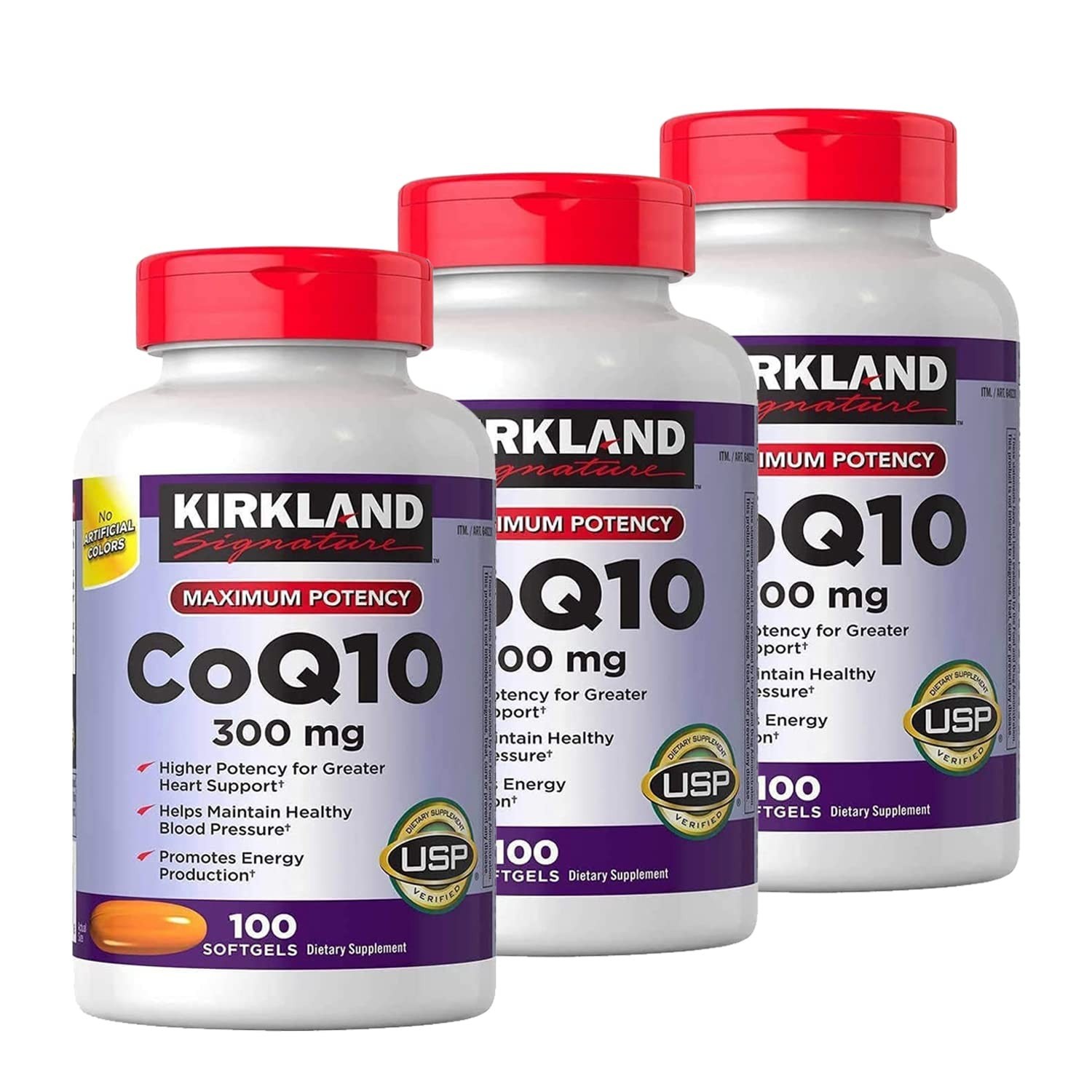 3 Packs Kirkland Signature CoQ10 300 mg 100 Softgels / Per Bottle Newest In Box