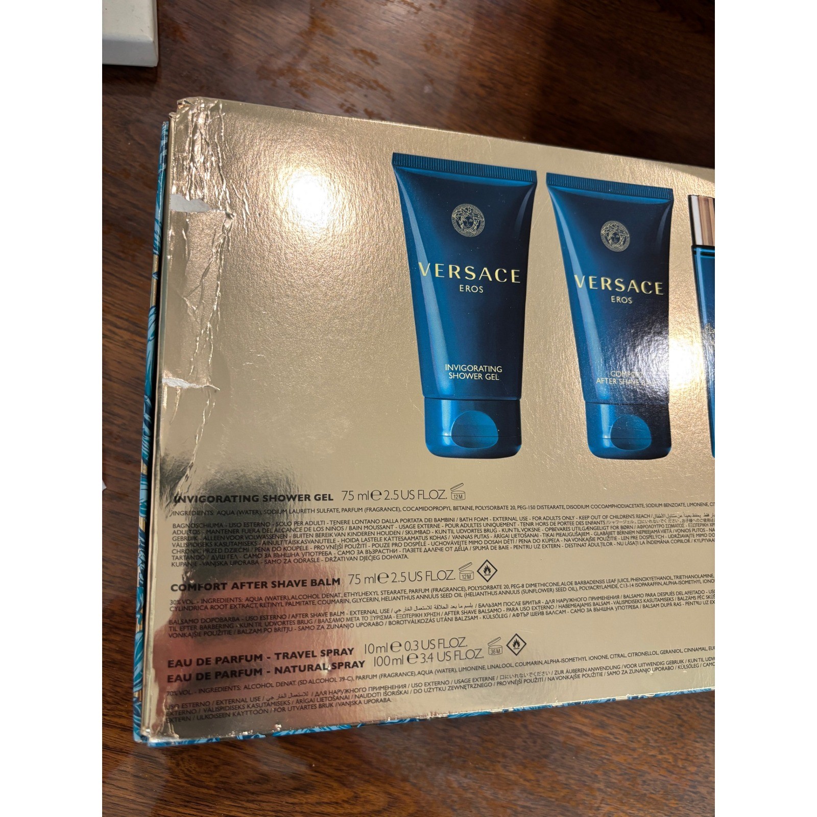 Versace Eros Men 4-Piece Gift Set Eau de Parfum 3.4oz Travel Gel Balm NEW