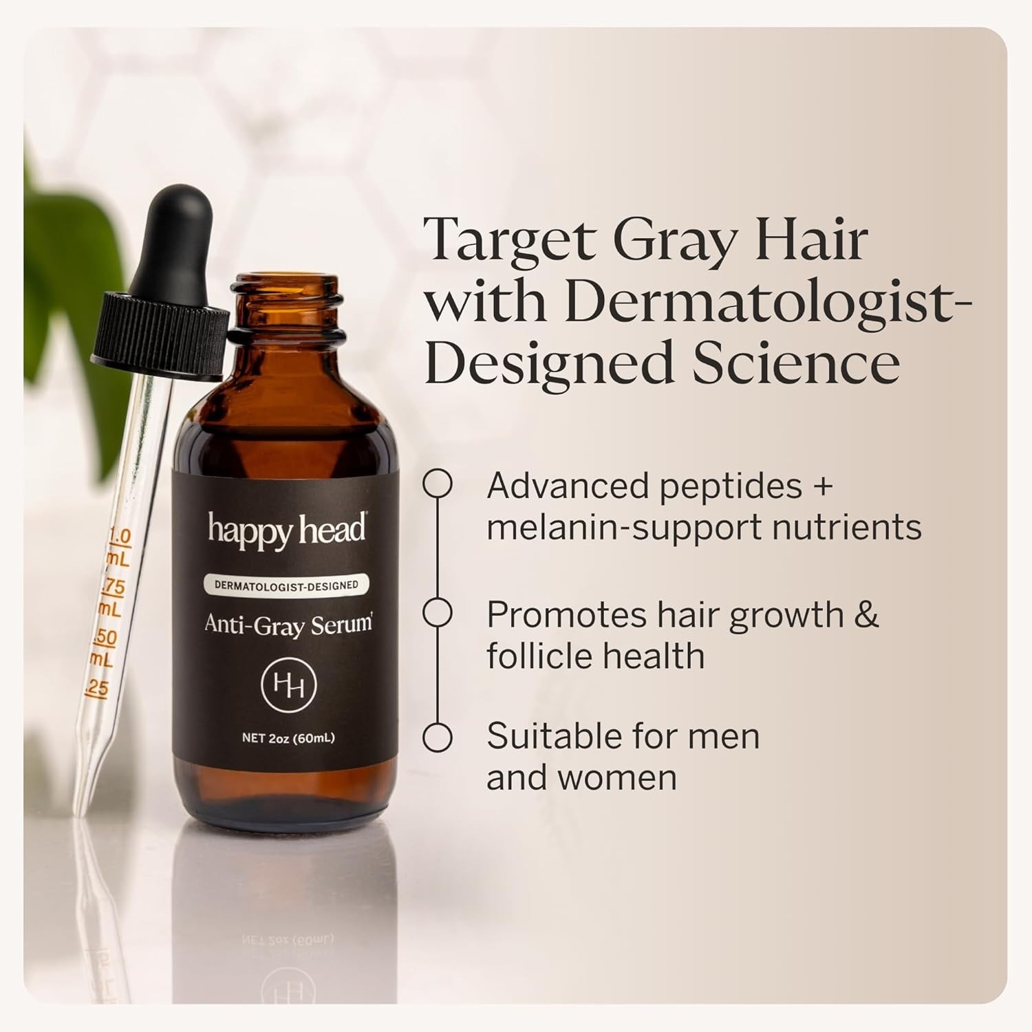 Happy Head Anti Gray Hair Serum for Men and Women with Vitamin B3, B6 & Peptide