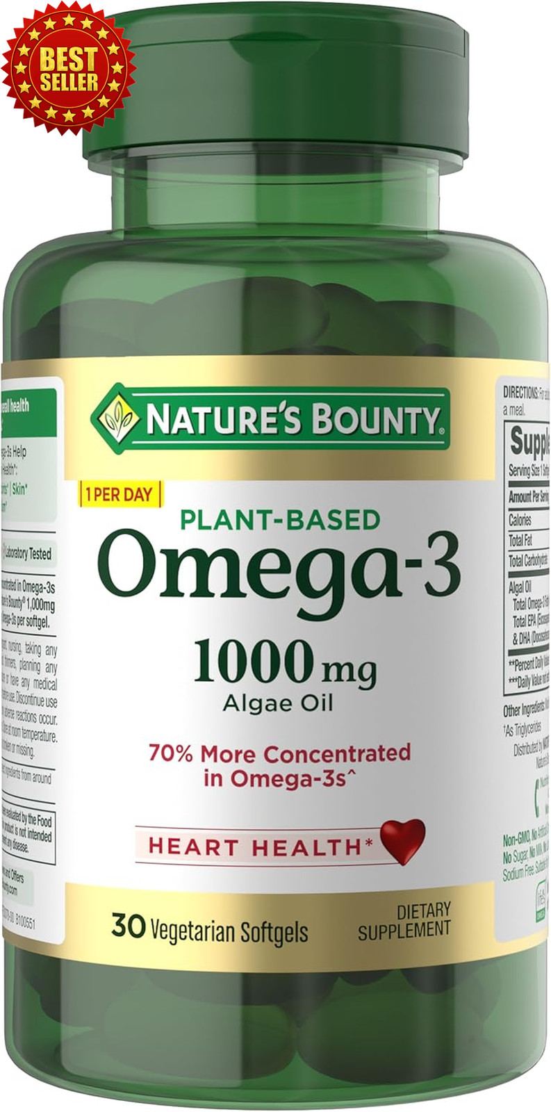 Nature’s Bounty Plant-Based Omega-3 520mg 30 Vegetarian Softgels