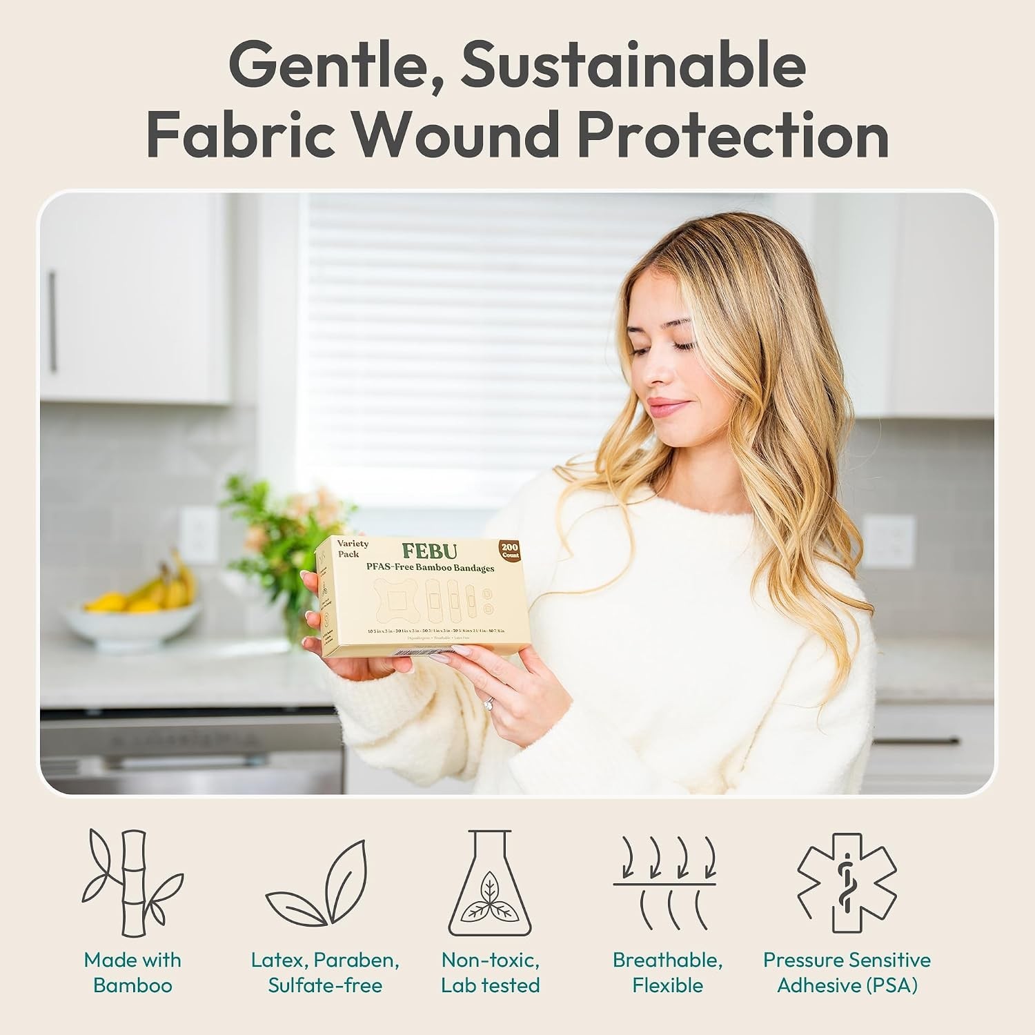 Biodegradable Bamboo Bandages – PFAS Free, 75 Count for Eco-Conscious First Aid