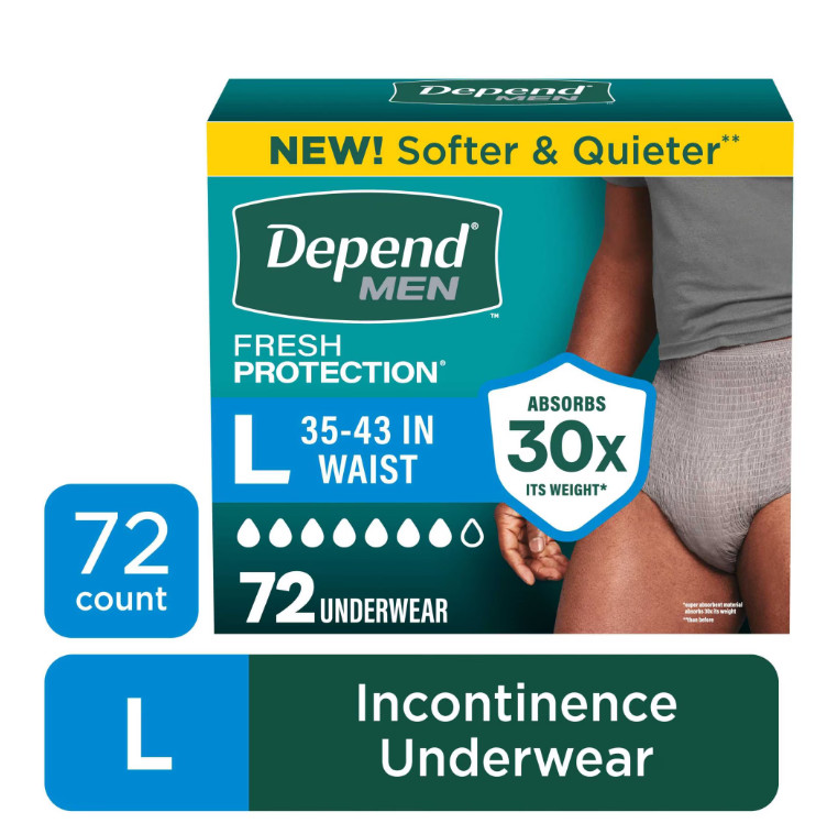 Depend Fresh Protection Incontinence Underwear for Men, Adult, L, 72 Count