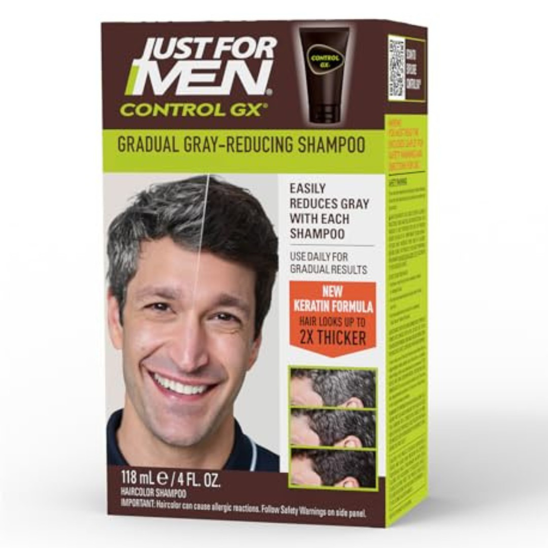 Just For Men Control GX Grey Reducing Shampoo, Gradually Colors Hair, 4 Ounce