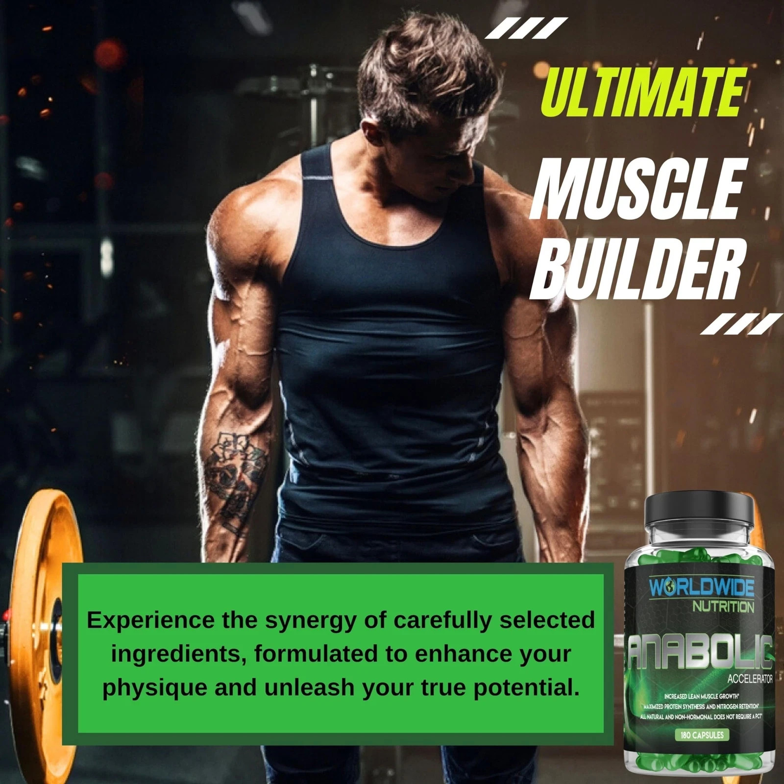 Worldwide Nutrition Anabolic Accelerator 180 Count Muscle Growth Energy Men