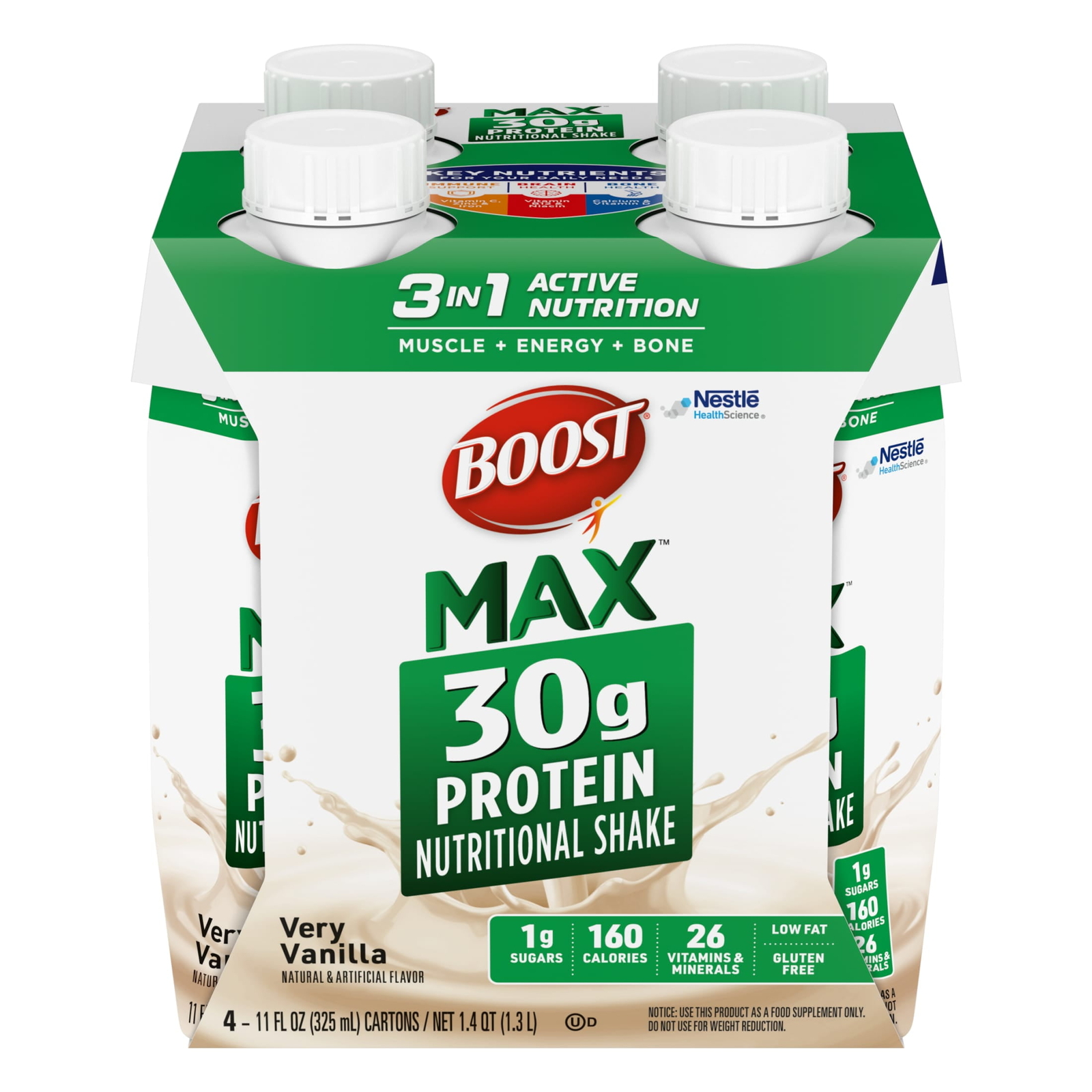 BOOST Max Protein Nutritional Shake,Very Vanilla,30g Protein,4 -11 FL OZ(325 mL)