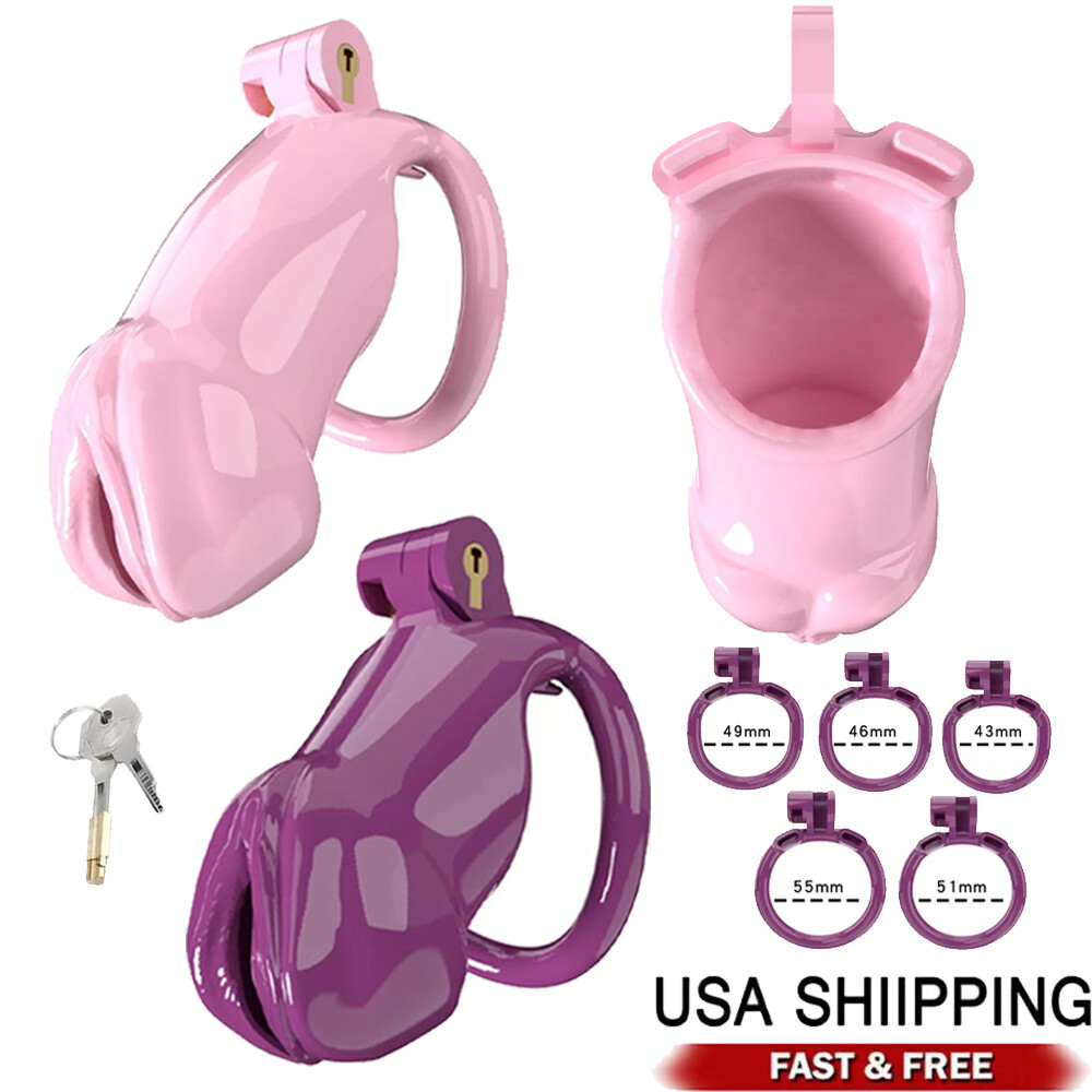 Male Click & Lock ABS Pink Chastity Cage Sissy Cage Lock Realistic Chastity Cage