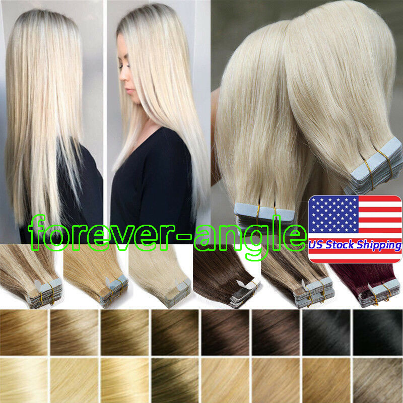 Tape In Human Hair Extensions Invisible Skin Weft Balayage Blonde Ombre RemyHair