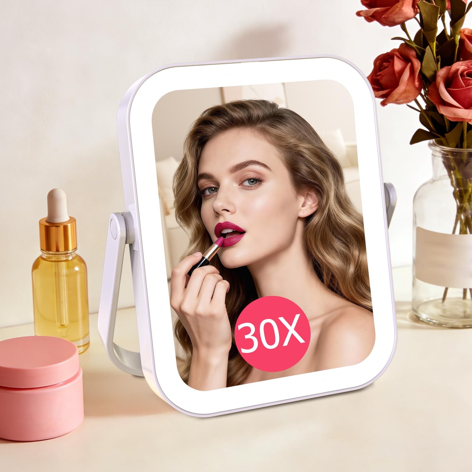 FUNTOUCH 30X/1X Travel Makeup Mirror with Lights, 3000mAh Rechargeable 2Sided…