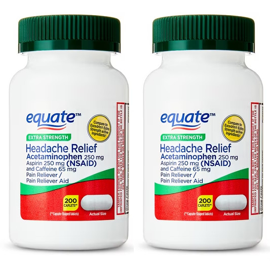 Equate Extra Strength Headache Relief Caplets, 250mg, 200 Count pack 2