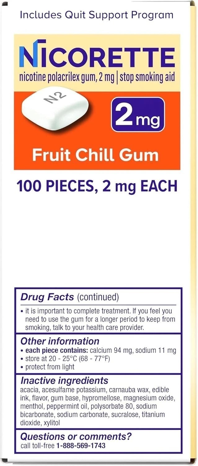 LOT OF 4 – Nicorette 2mg Nicotine Gum Fruit Chill 100 Pieces EXP 09/ 2028