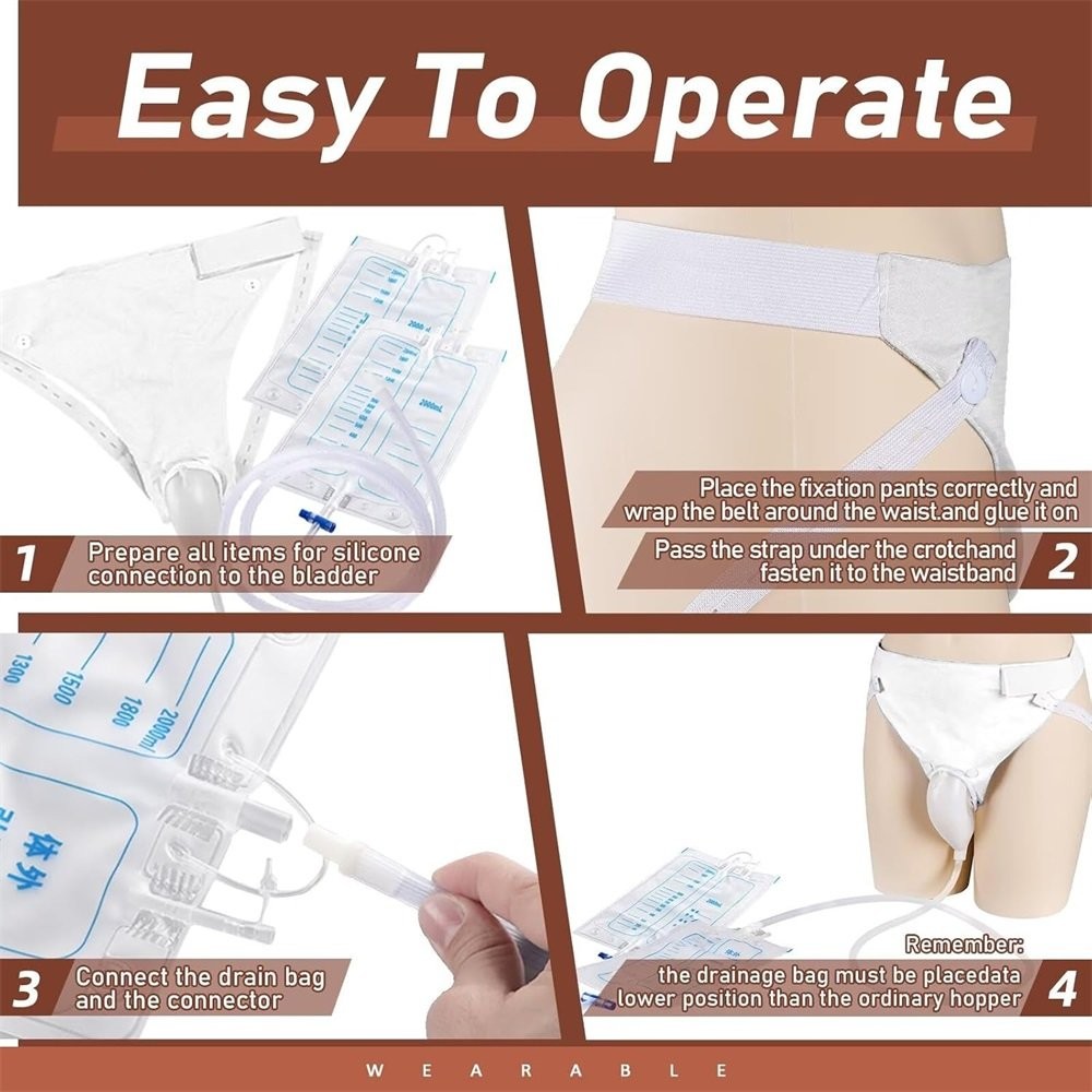 Reusable Silicone External Urine Catheter Collector Bag Wearable Urinal Bag Aids