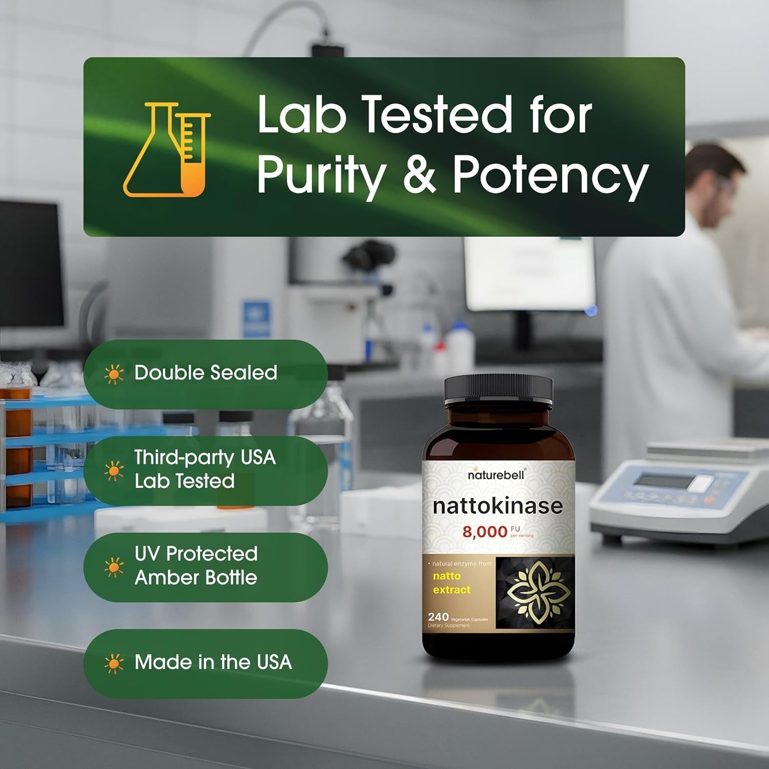 Nattokinase Supplement 8000 FU Per Serving 240 Veggie Capsules