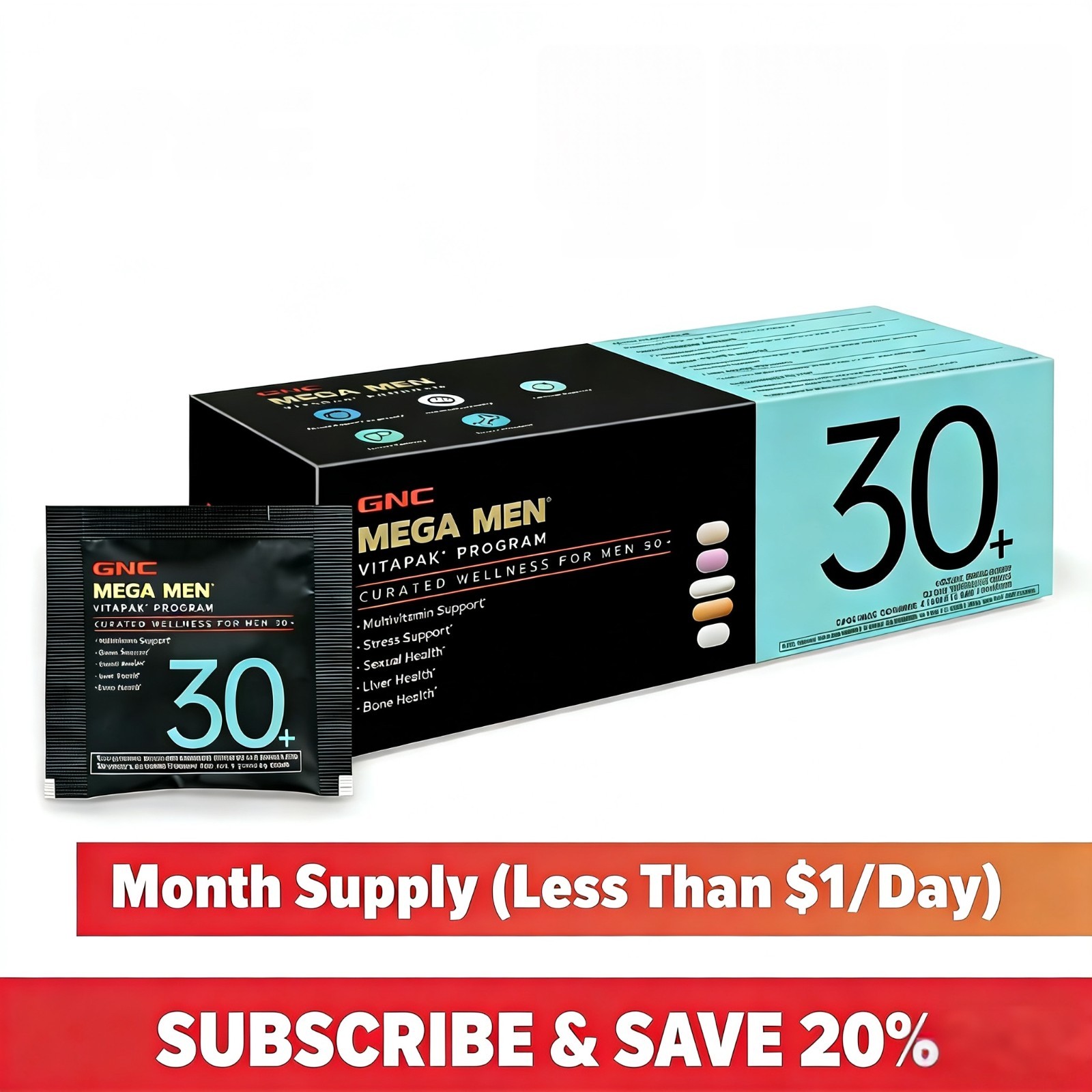 GNC Mega Men Vitapak Program 30+ Daily Vitamins for Men 1-Month Supply