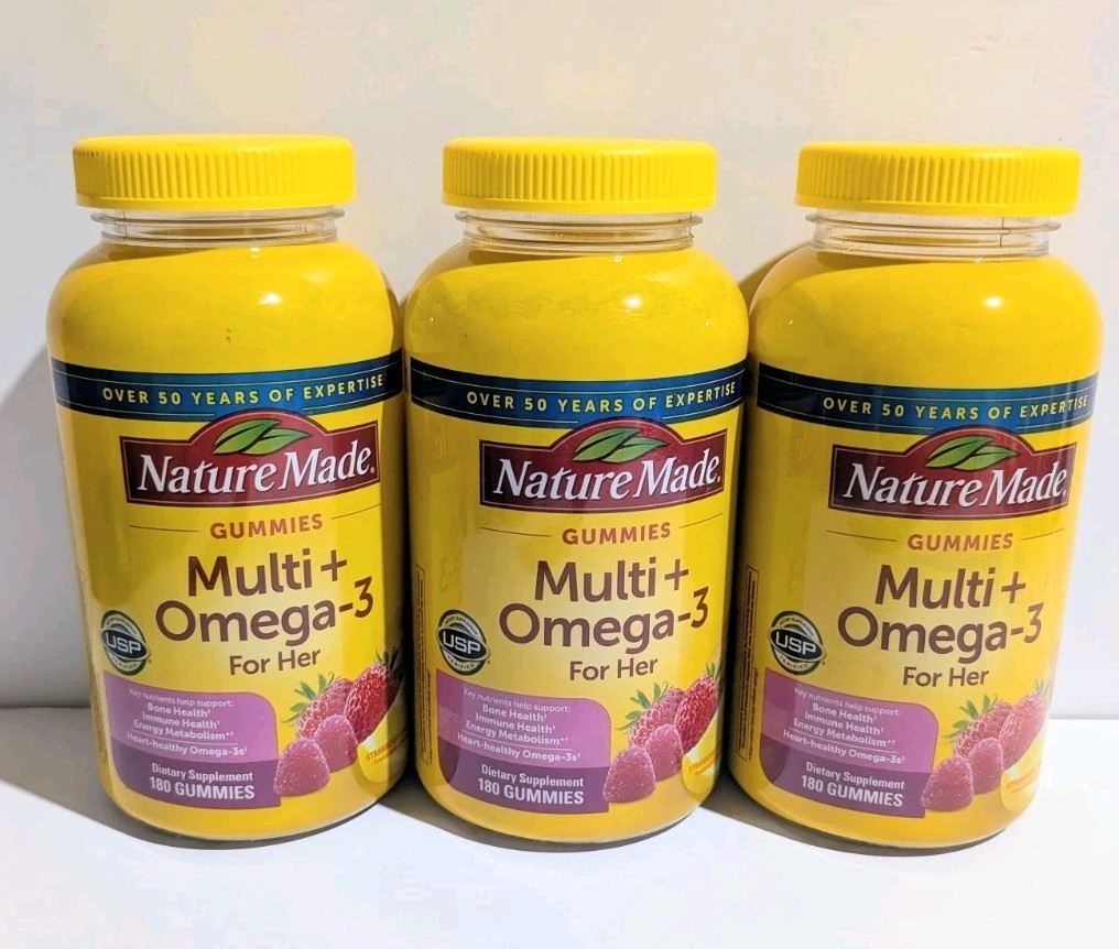 Lot Of 3 Nature Made Multi for Her Omega 180 Count Total 540 Gummies Nov Dec 26