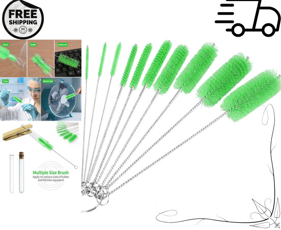 Bottle Cleaning Brushes, 8 Inch Nylon Tube Brush Set (10) pcs green…