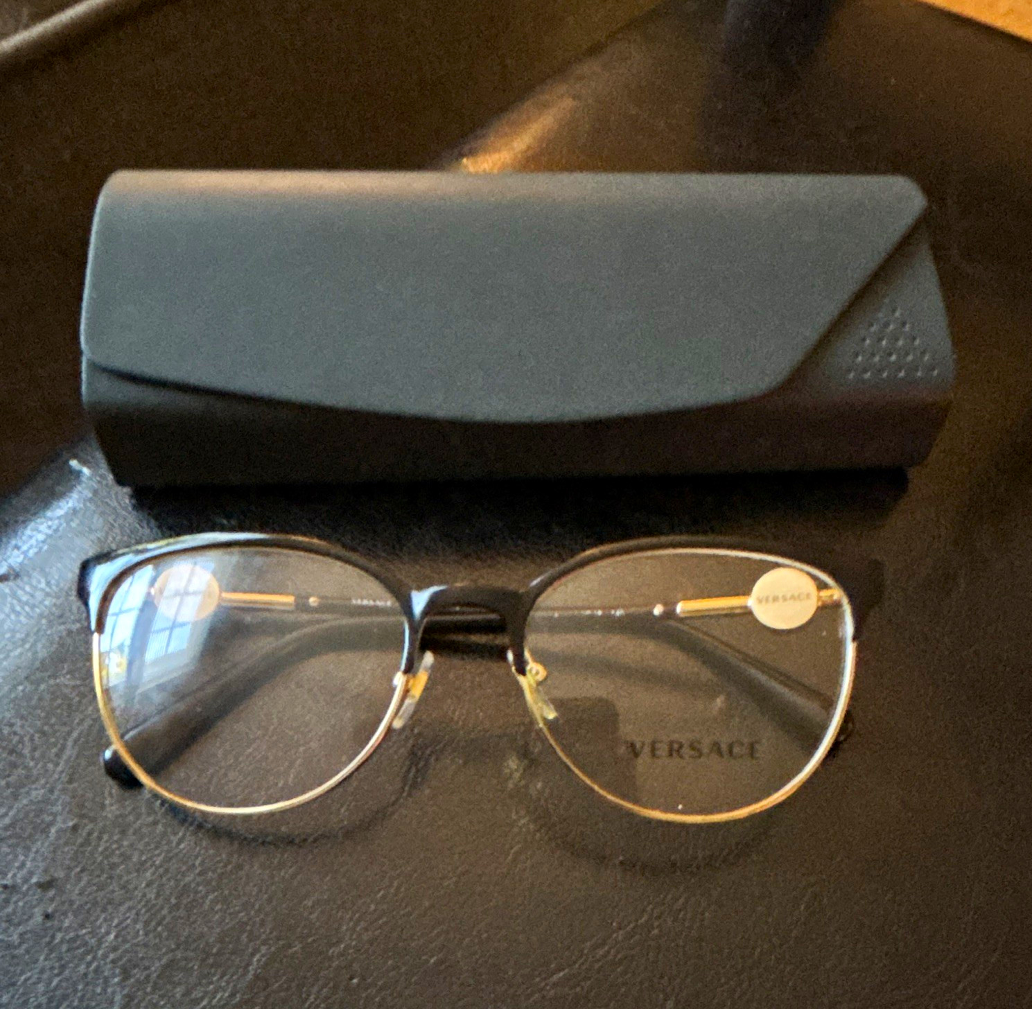 Versace VE1271 Unisex Black/Gold Full Rim Metal/Plastic Eyeglass Frames 53-18