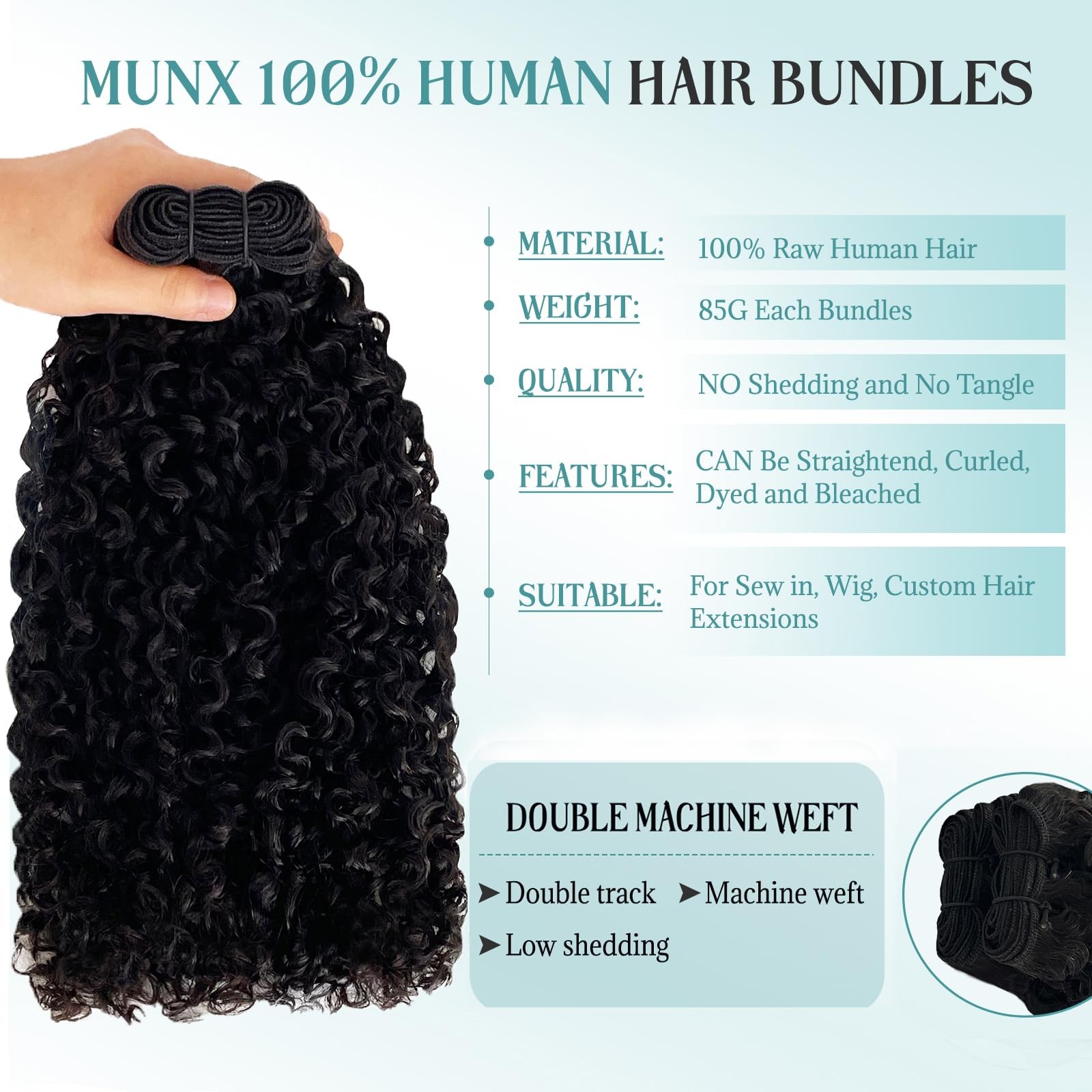 Munx Curly Human Hair Bundles 28 Inch Soft And Thick Wet And Wavy 15A 100