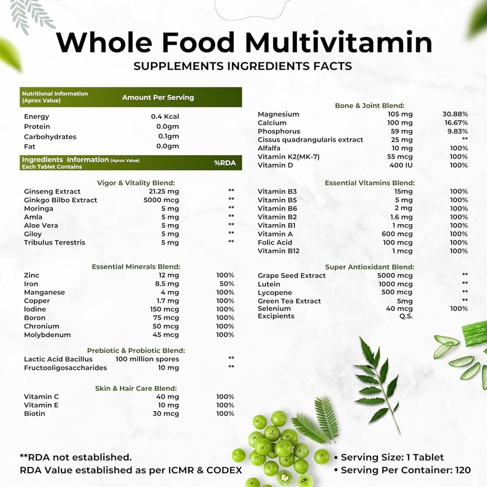 Health Veda Organics Whole Food Multivitamin For both Men & Women – 120 Tabs