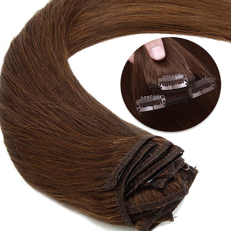 Smooth Human Hair Extensions Clip In 100% Real 8 Pieces 18Clips Russian Blonde