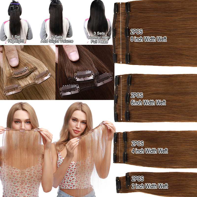 Real Russian Remy 100% Human Hair Extensions Clip in 8 Pieces 18Clips Full Head