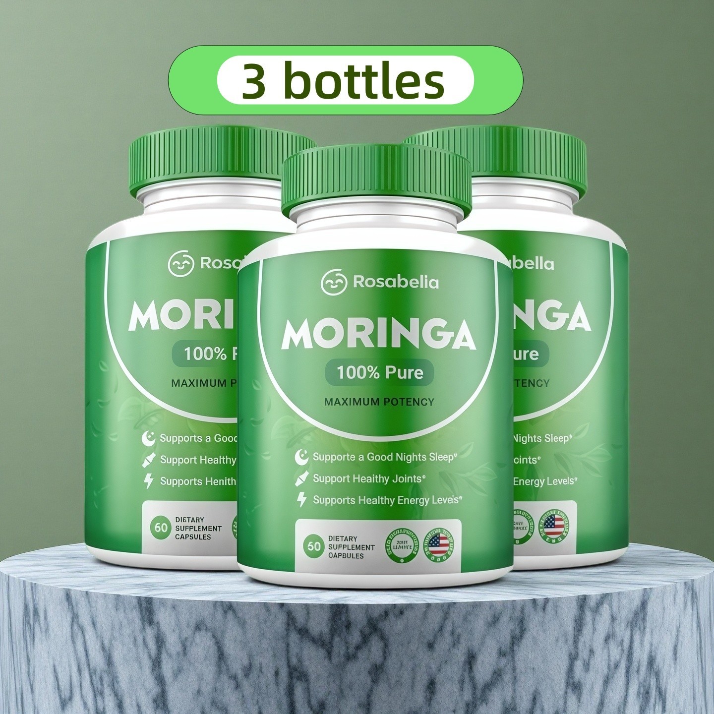 Vitavox Moringa Capsules – 3 PACK (180 Capsules) | Natural Antioxidant + Vitamin